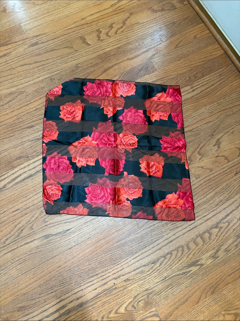 Floral Rose Print Black & Red Scarf